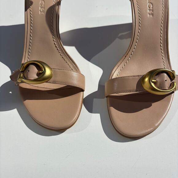 Coach Odetta Nude Leather Wedge Sandal Ankle Wrap 9 - Picture 2 of 11